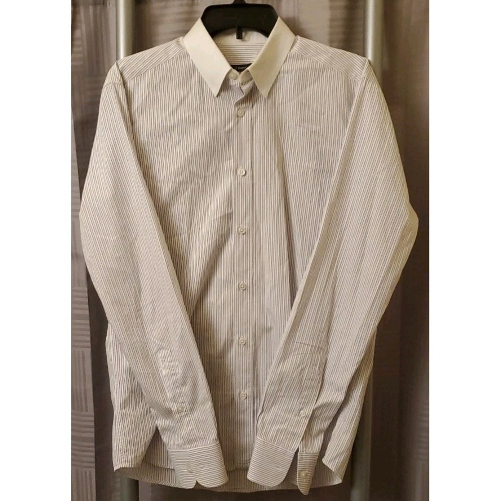 Z Zegna Shirt Mens White Purple Striped Size 39/15 1/2 Button Front Casual